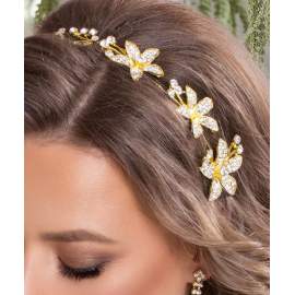 Tiara  hajékszer, virágokkal és kristályokkal (kód: 8643) 